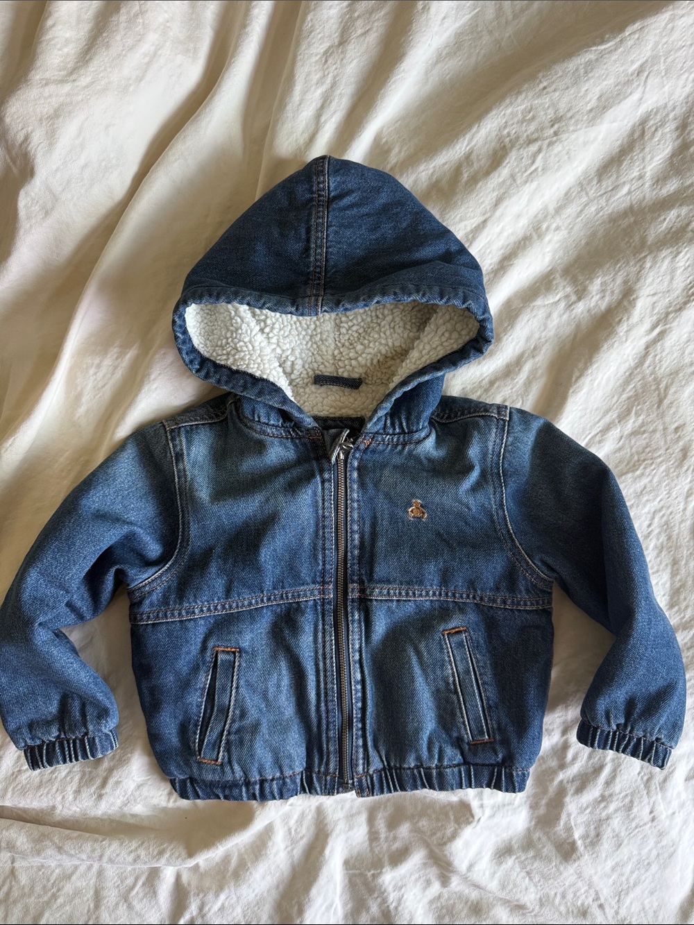 GAP Kids Hooded Denim Jacket with Sherpa Lining - Blue
